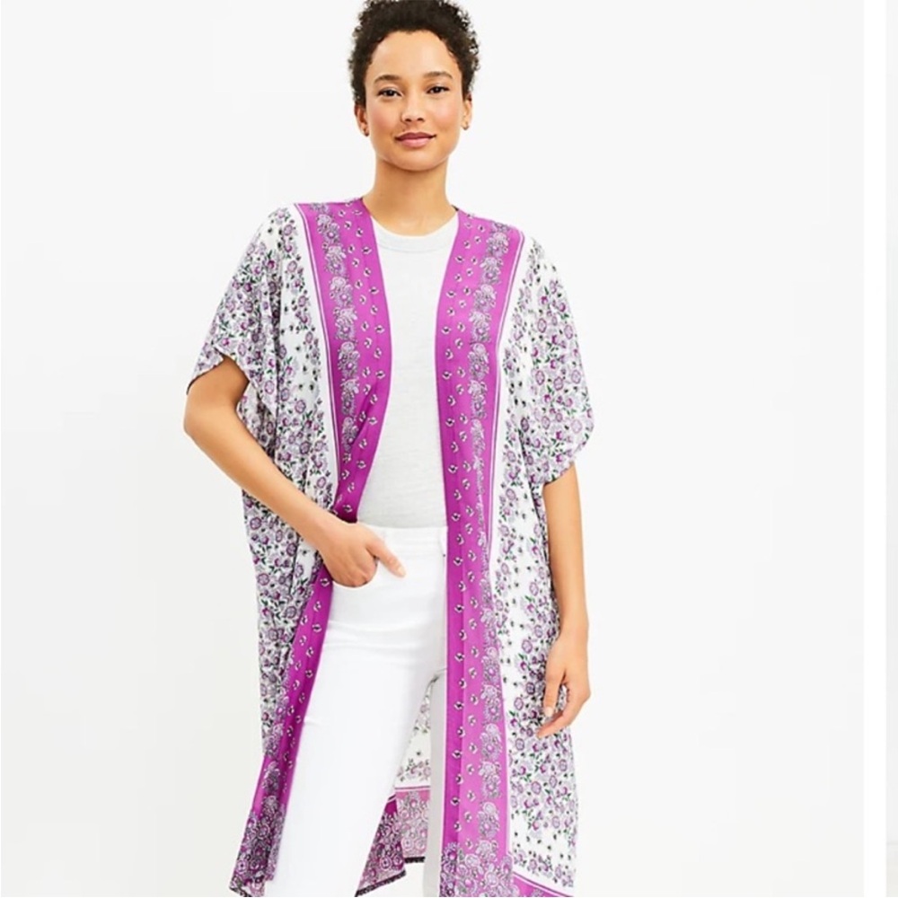 LOFT Purple and White Kimono Top